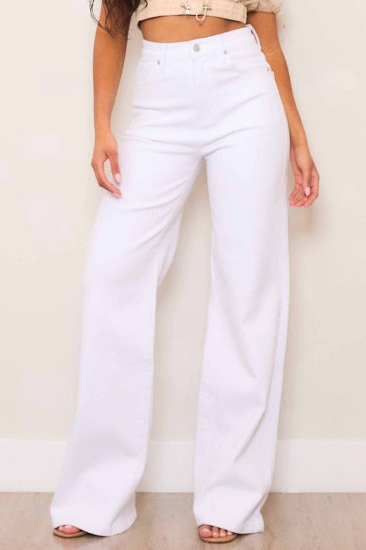 White High Rise Wide Leg Jeans