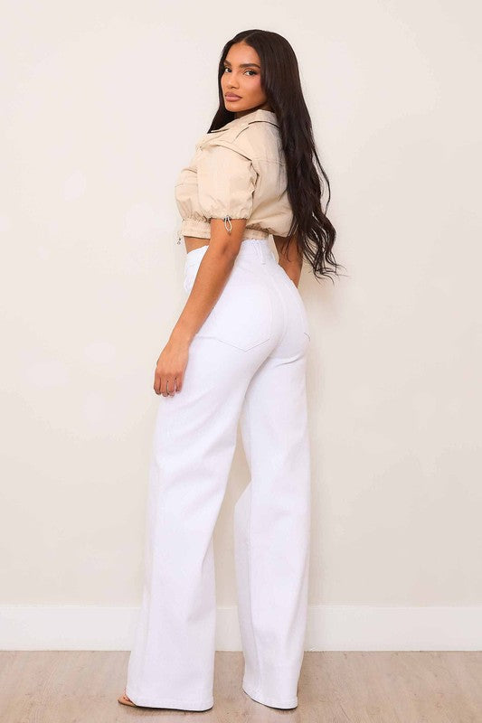 White High Rise Wide Leg Jeans