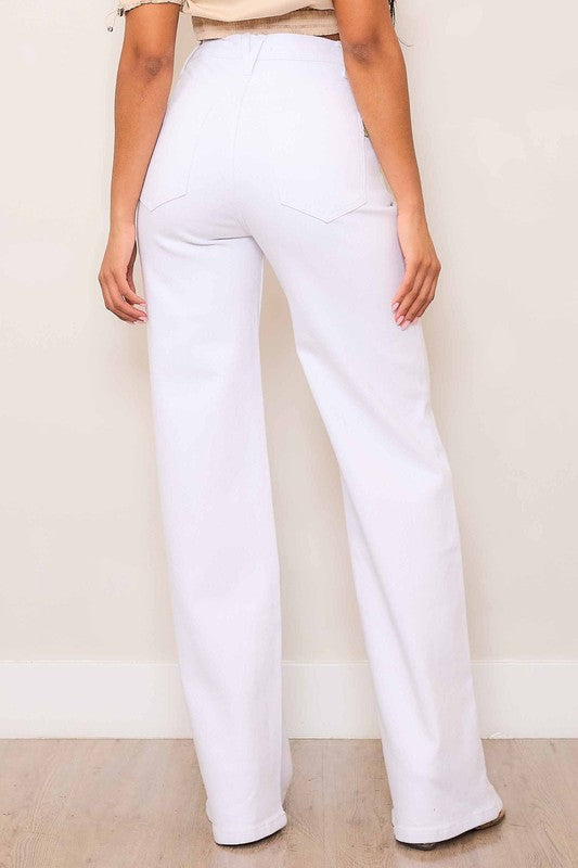 White High Rise Wide Leg Jeans