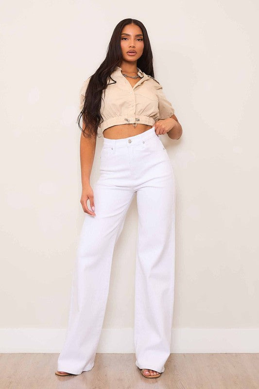 White High Rise Wide Leg Jeans