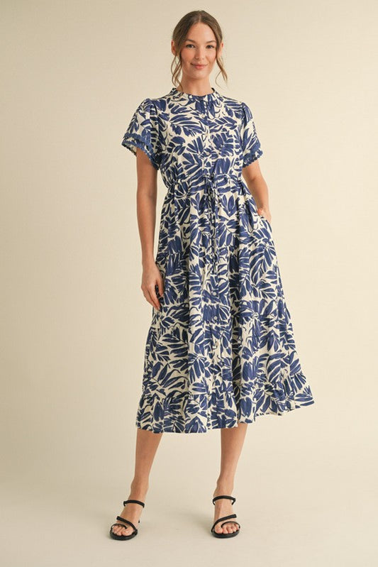1562 Navy Flower Midi Dress
