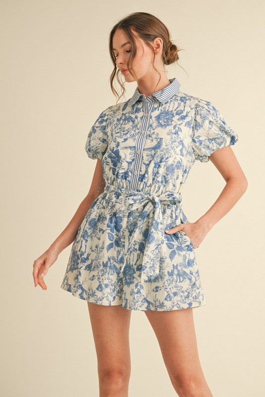 1300 Floral Print & Striped Romper