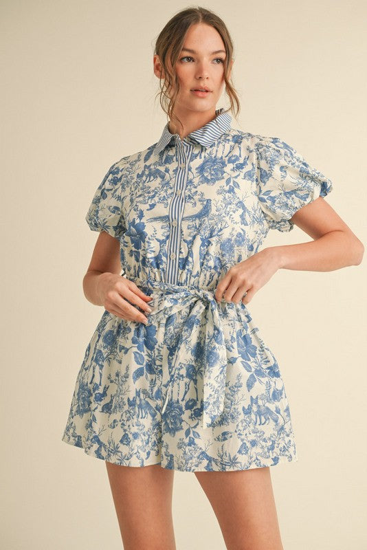 1300 Floral Print & Striped Romper