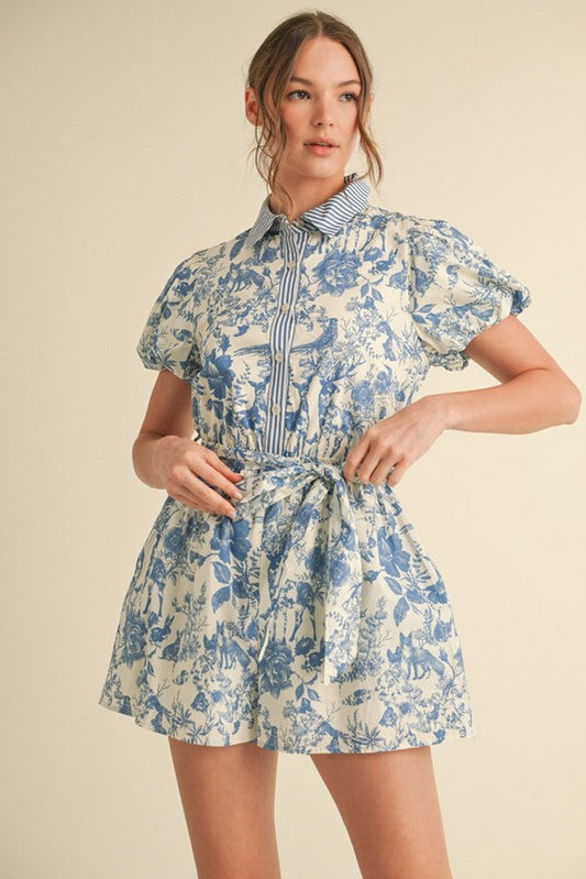 1300 Floral Print & Striped Romper