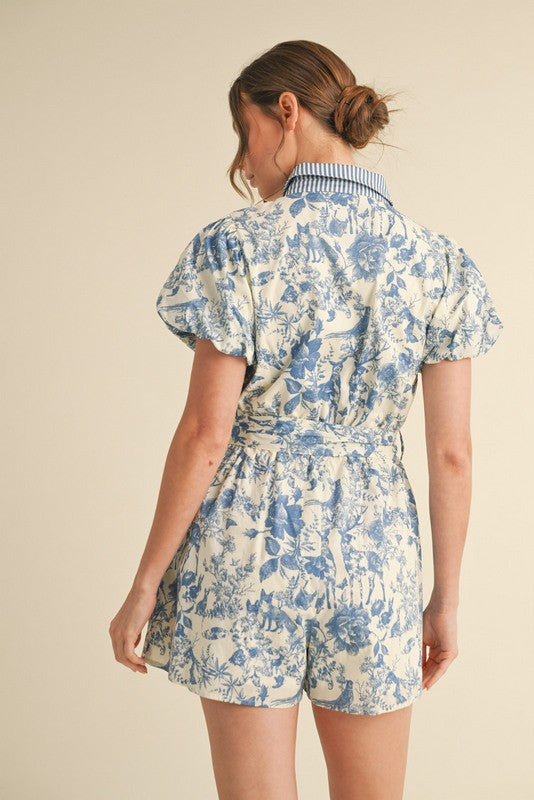 1300 Floral Print & Striped Romper