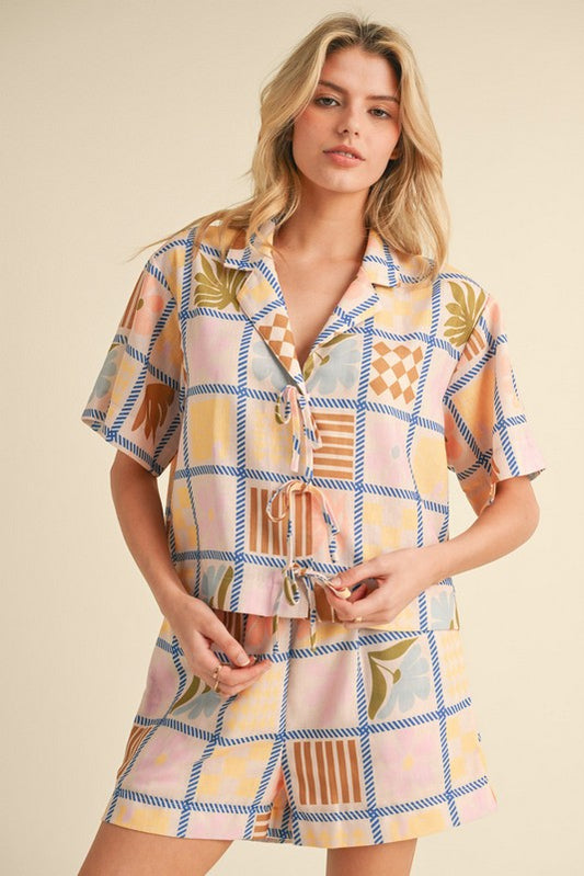 1484 Square Multi Print Bows Shirt & Short Set