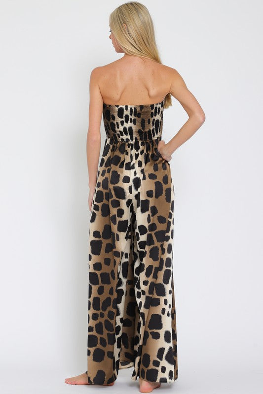 Strapless Animal Print Jumpsuit