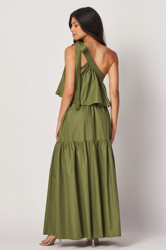 Olive One Shoulder Maxi Dress