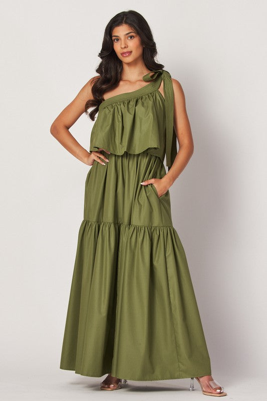 Olive One Shoulder Maxi Dress