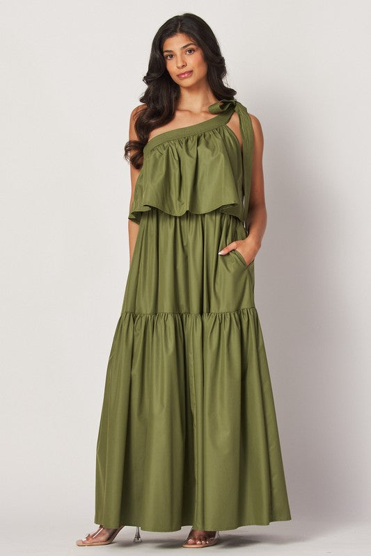 Olive One Shoulder Maxi Dress