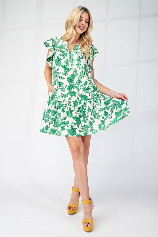 1451 Green & White Short Dress