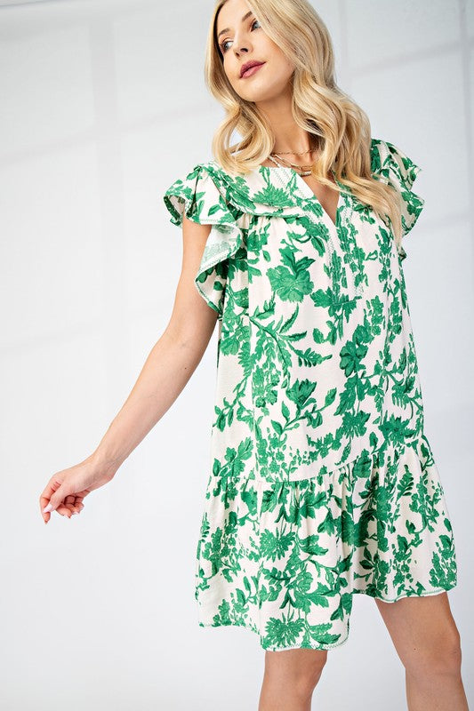1451 Green & White Short Dress