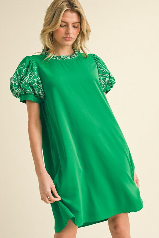 1714 Green Embroidered Dress