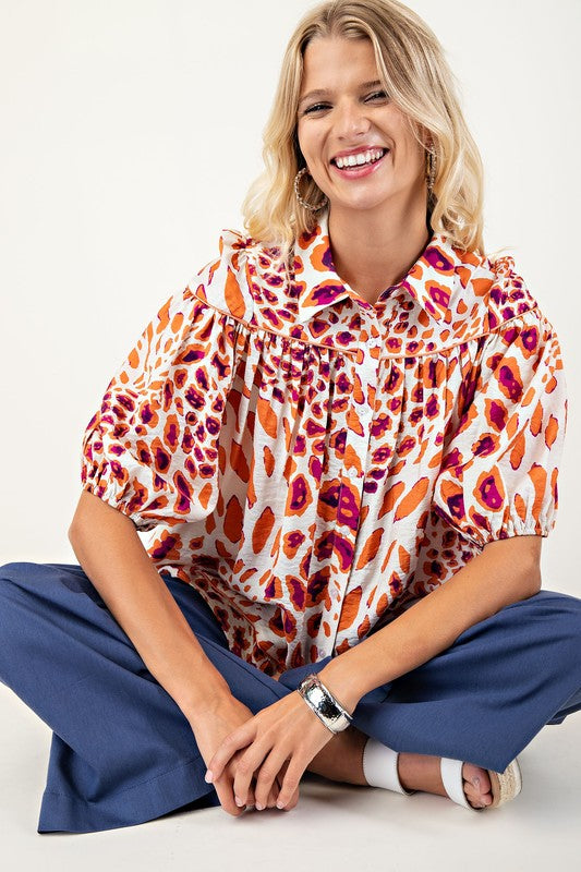 Animal Print 3/4 Sleeve Top