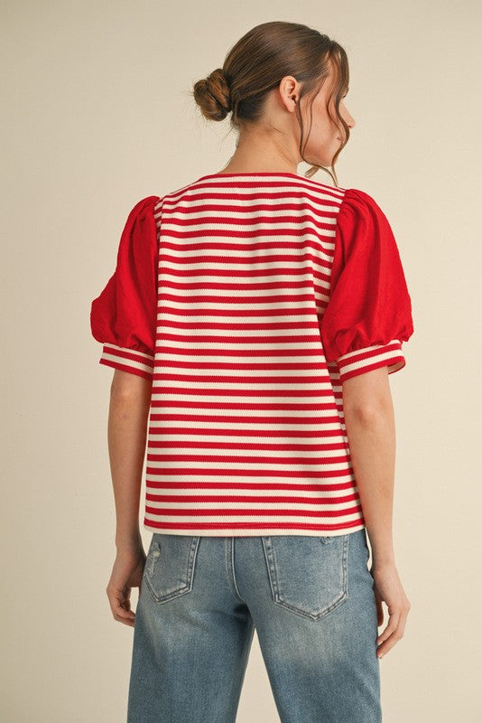 1264 Striped Bubble Sleeve Shirt