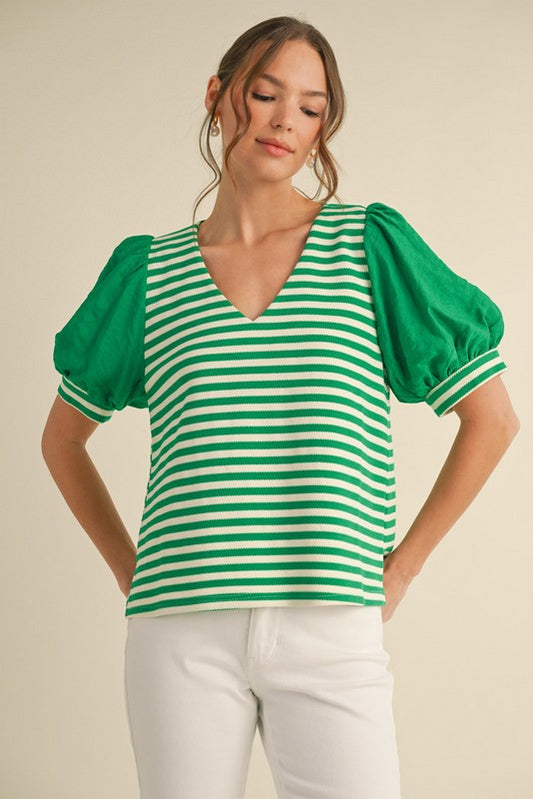 1264 Striped Bubble Sleeve Shirt
