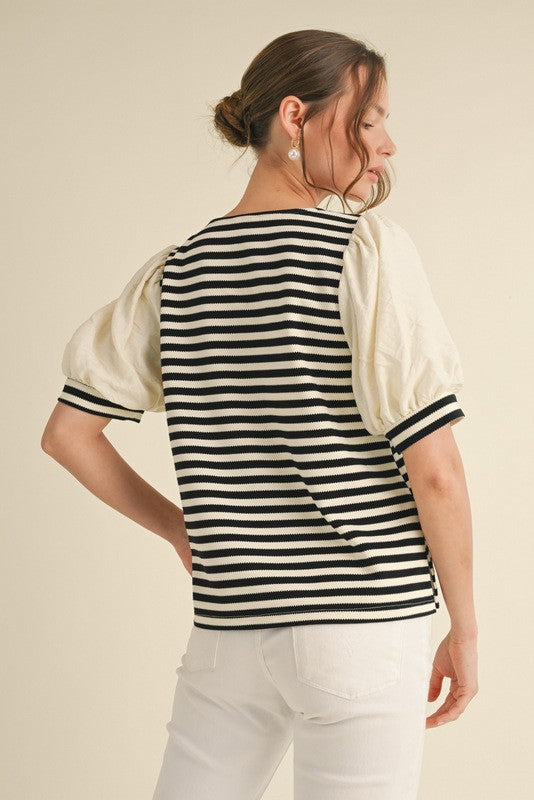 1264 Striped Bubble Sleeve Shirt