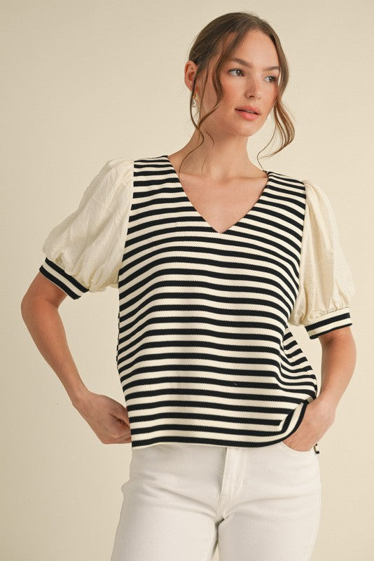 1264 Striped Bubble Sleeve Shirt