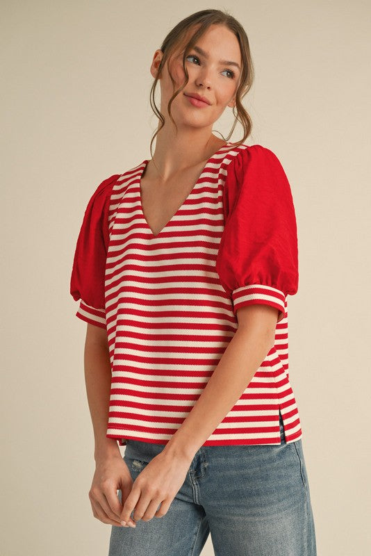 1264 Striped Bubble Sleeve Shirt