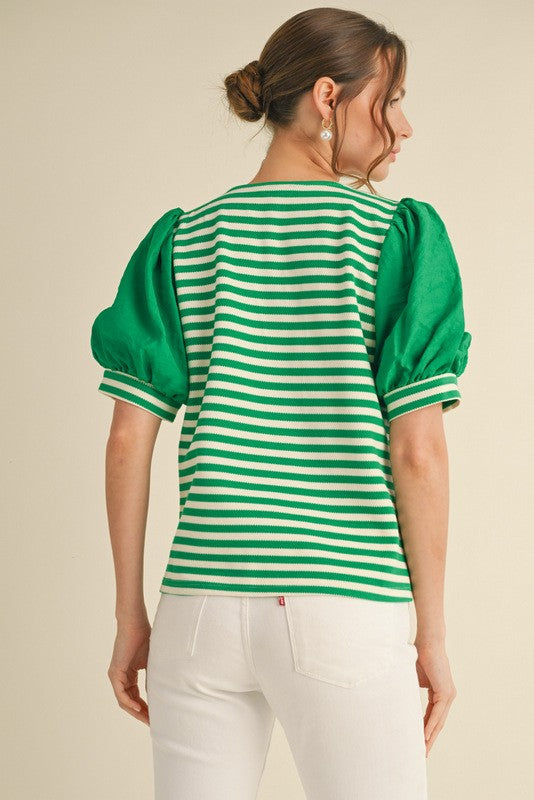 1264 Striped Bubble Sleeve Shirt