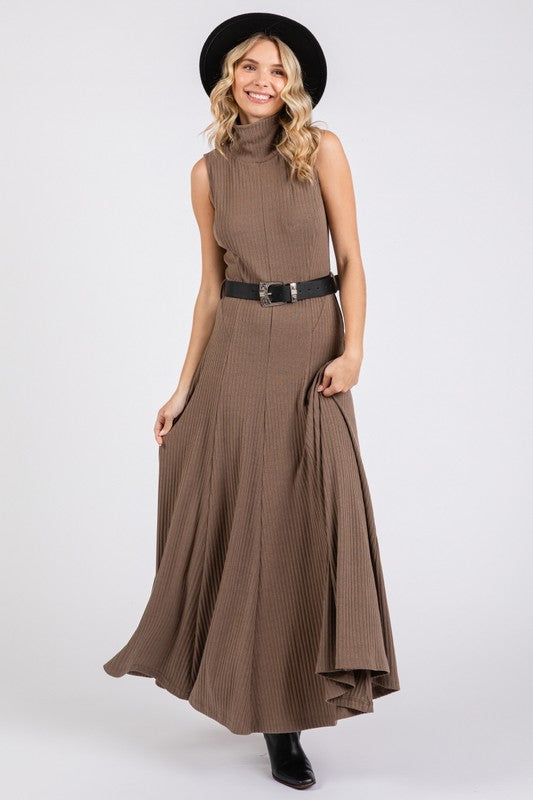 Brown Jersey Maxi Dress With Black Belt