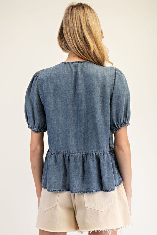 1259 Lace Bows Denim Top