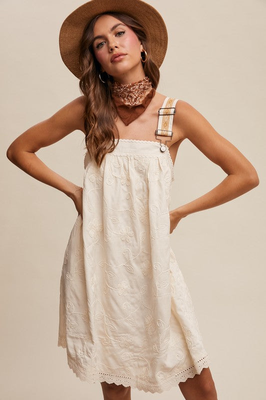 Embroidered Short Overall Dress