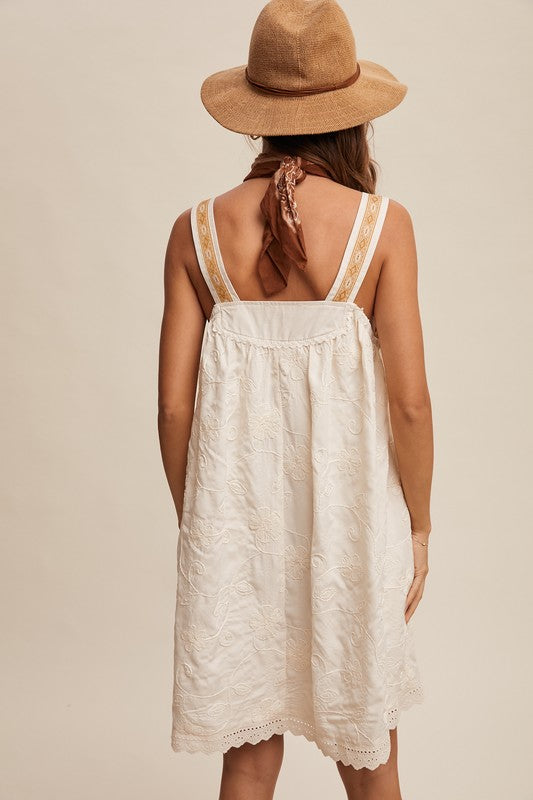 Embroidered Short Overall Dress