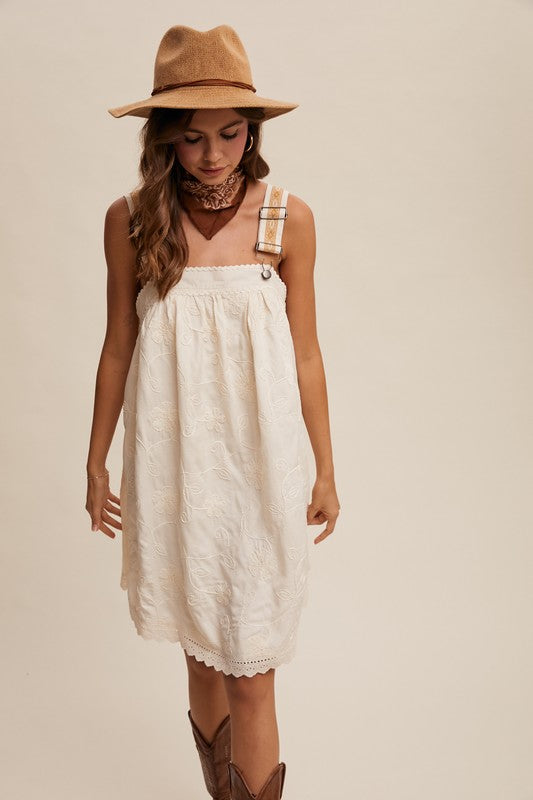 Embroidered Short Overall Dress