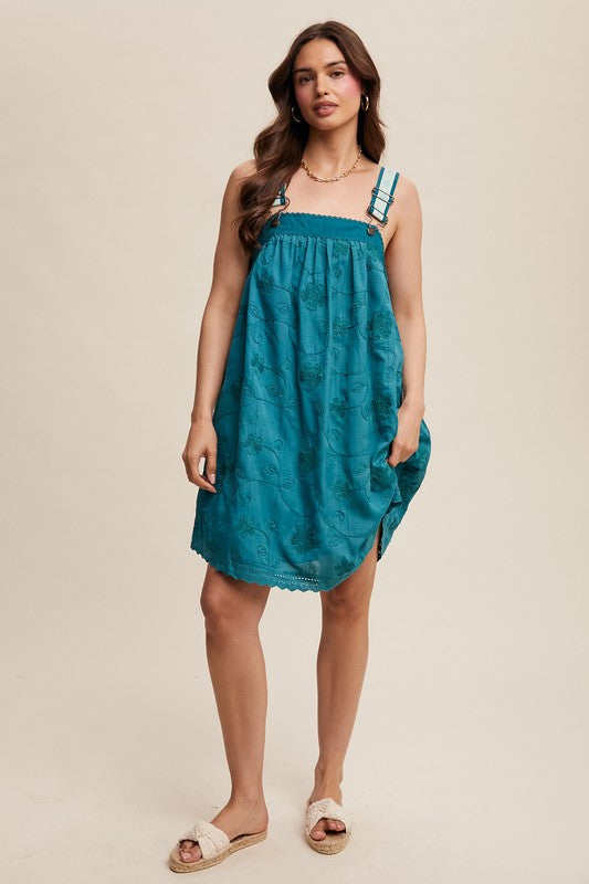 Embroidered Short Overall Dress