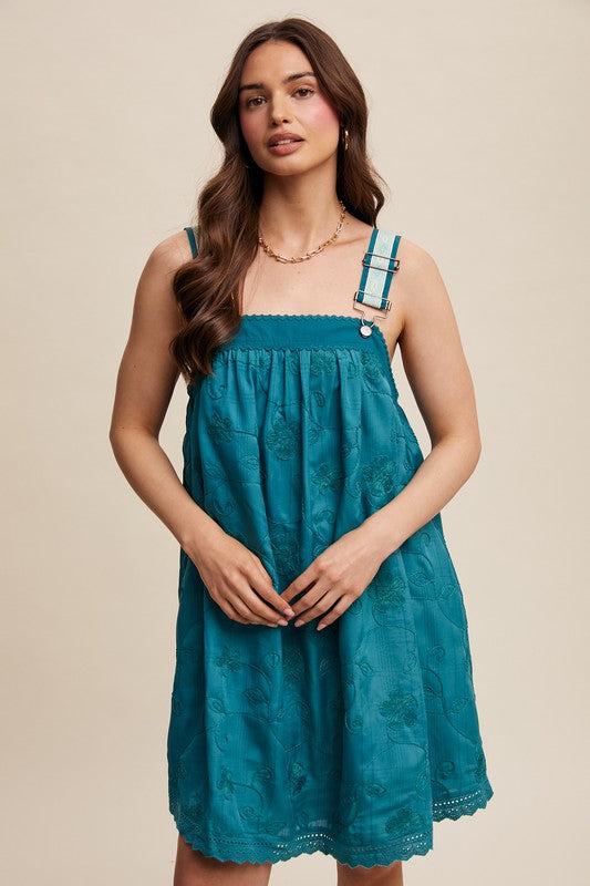 Embroidered Short Overall Dress