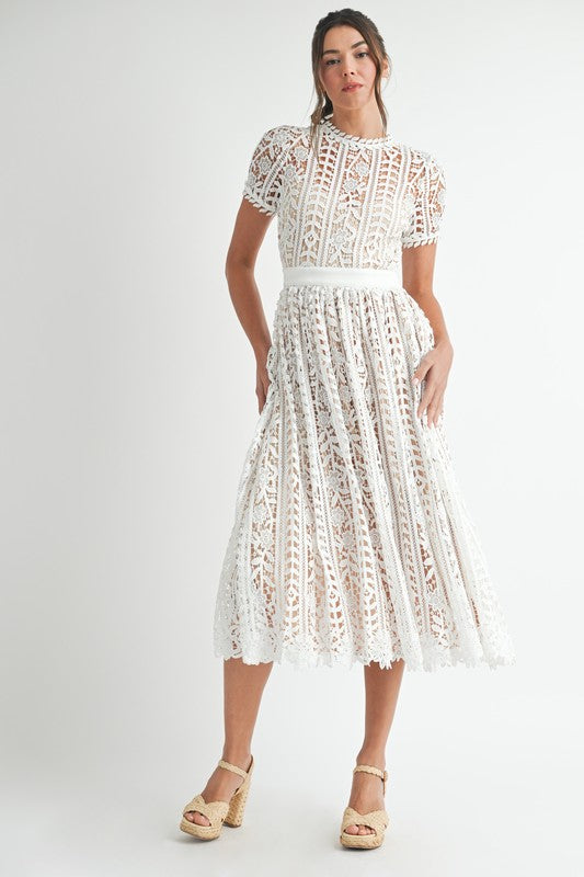 1905 Short Sleeve Lace Midi Dress