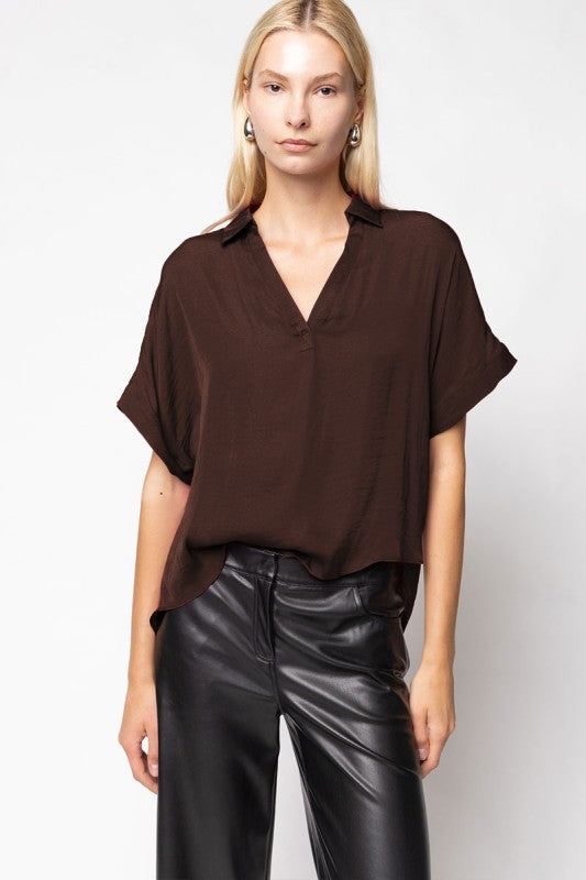 1808 Satin V-Neck Blouse