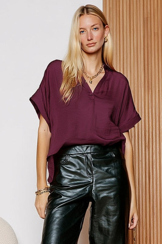 1808 Satin V-Neck Blouse