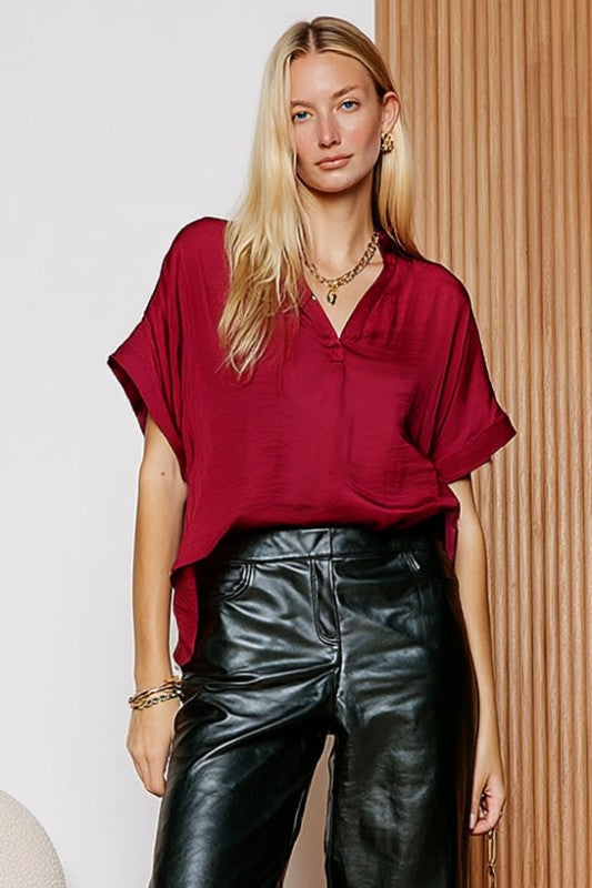 1808 Satin V-Neck Blouse
