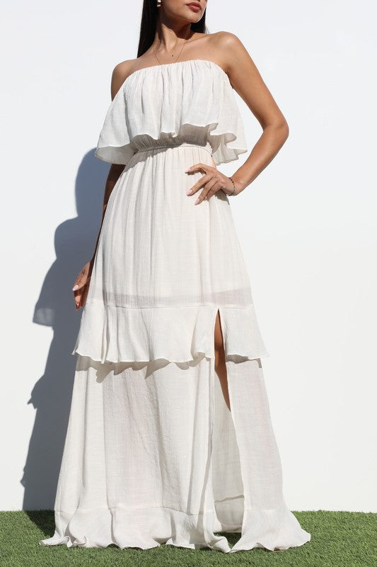 1605 Ruffle Tube Strapless Maxi Dress