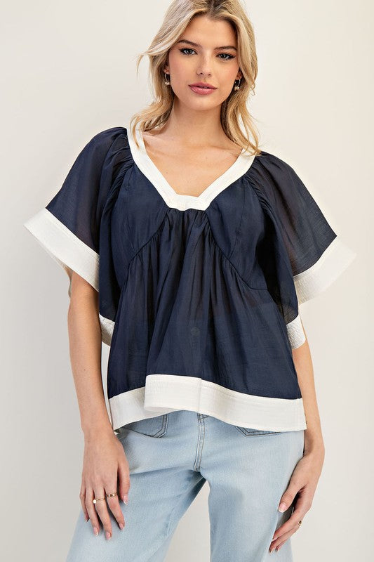 1246 V-Neck Bell Sleeve Top
