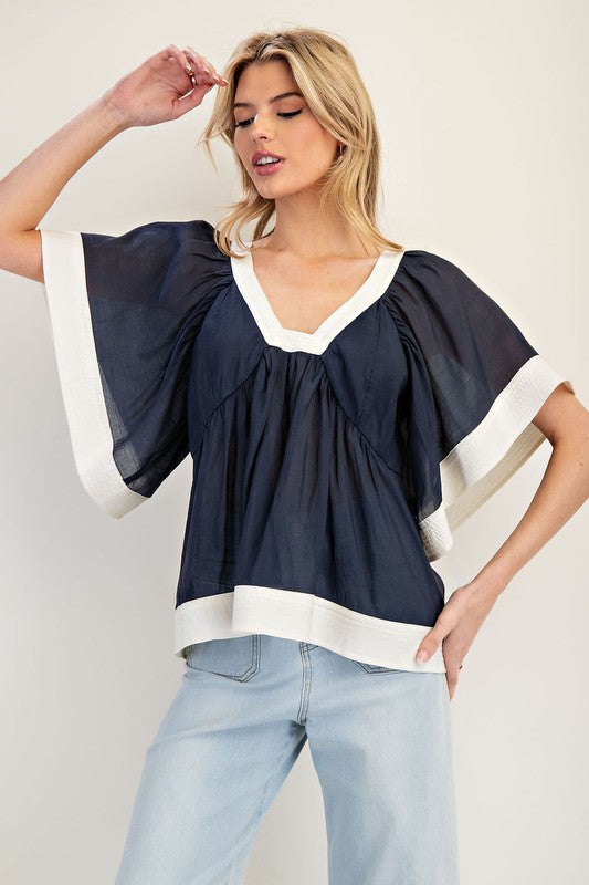 1246 V-Neck Bell Sleeve Top