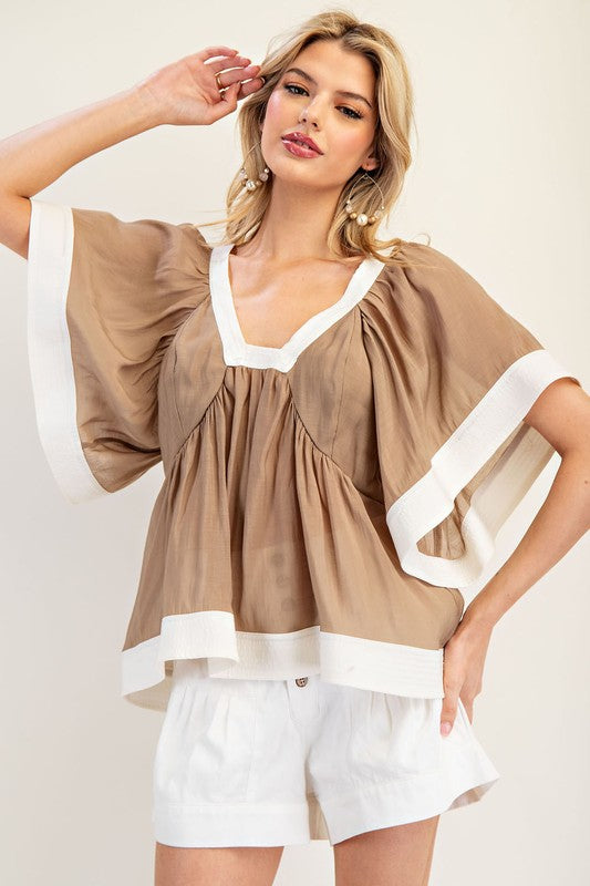 1246 V-Neck Bell Sleeve Top