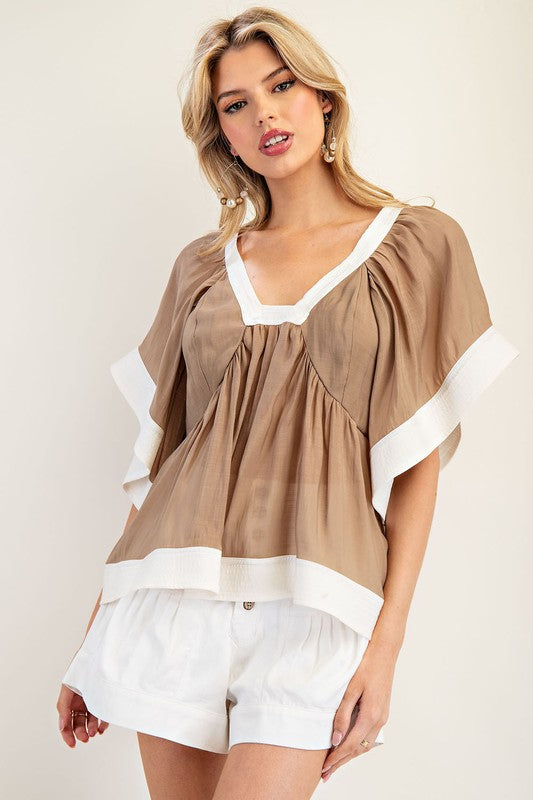 1246 V-Neck Bell Sleeve Top
