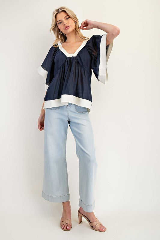 1246 V-Neck Bell Sleeve Top