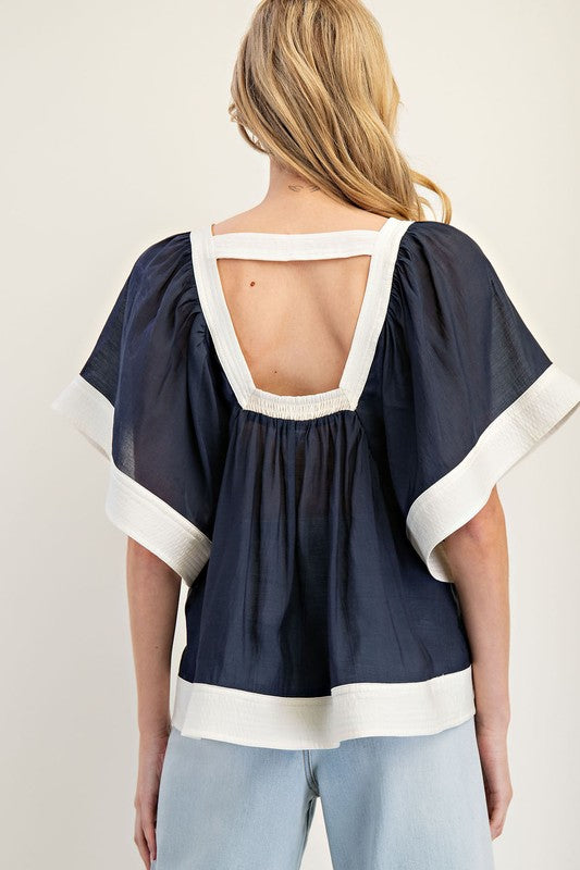 1246 V-Neck Bell Sleeve Top