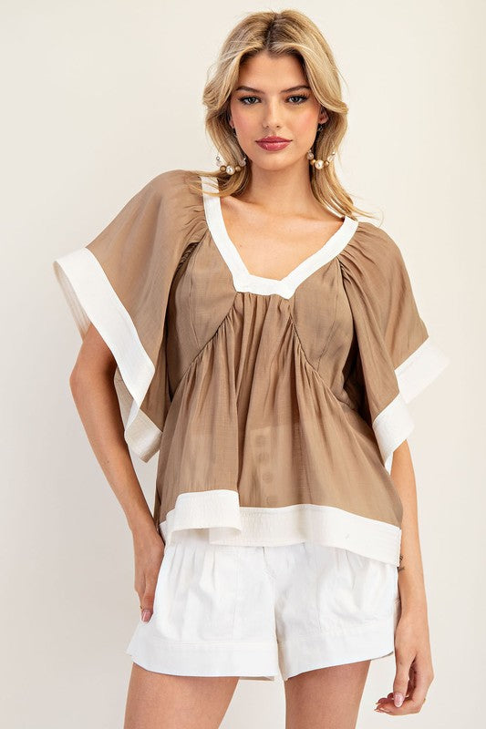 1246 V-Neck Bell Sleeve Top