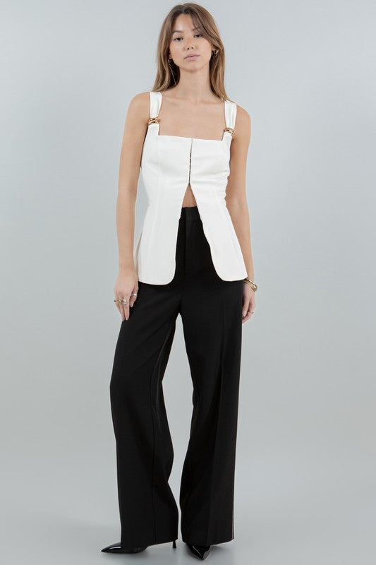1653 Ivory Gold Metal Detail Top