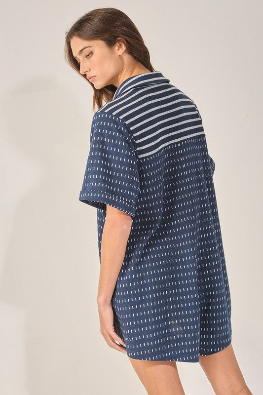1448 Navy & White Stitch Collared Romper