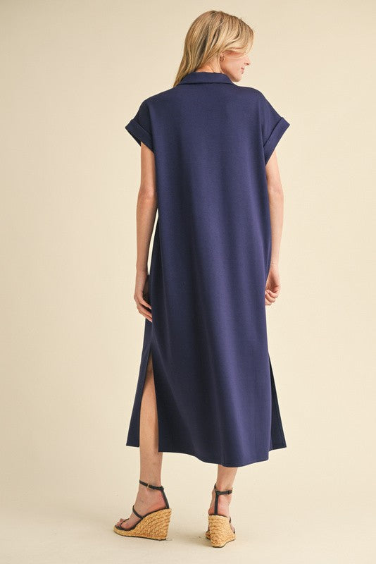 1454 Navy Basic Midi Dress