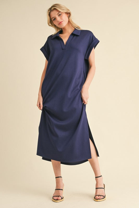 1454 Navy Basic Midi Dress