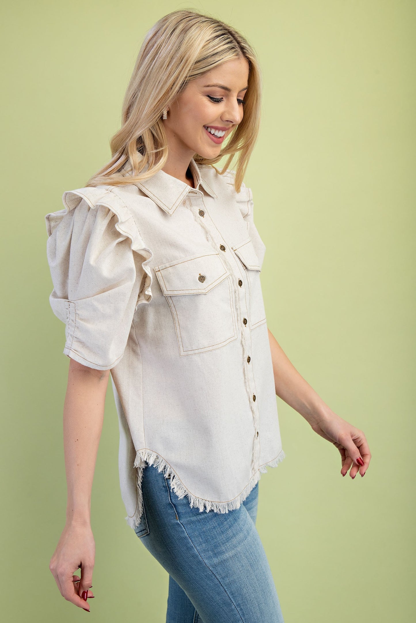 2320 Ruffle Button Down Shirt