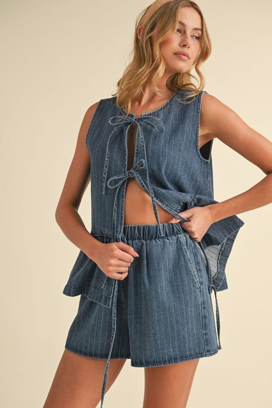 1486 Bow Top & Short Denim Set