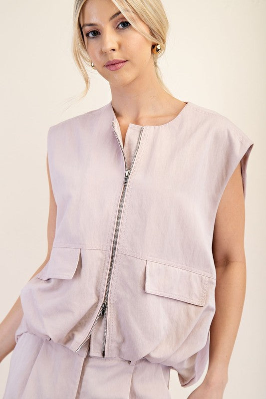 1525 Zipper Bubble Sleeveless Vest